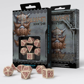 RPG Dwarven Beige &amp; Burgundy Dice Set (7 stuks)