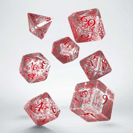Elvish RPG Dice Set Translucent & Red (7 stuks)