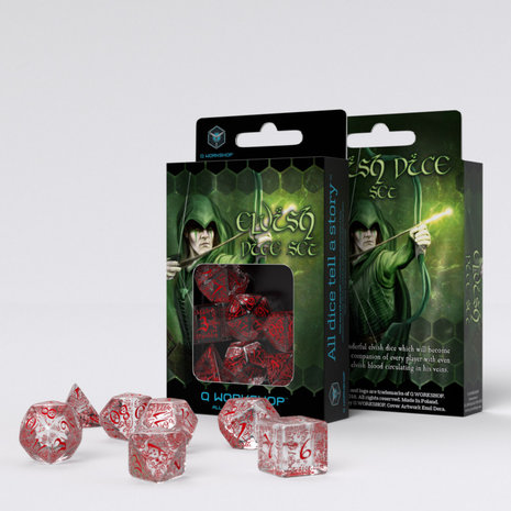 Elvish RPG Dice Set Translucent & Red (7 stuks)