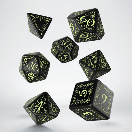 Elvish RPG Dice Set Black & Glow-in-the-dark (7 stuks)