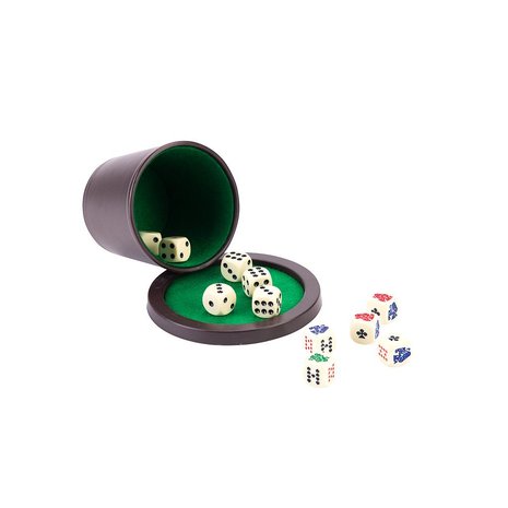 Dobbelset (Beker met deksel, 6 Dobbelstenen, 5 Pokerstenen)