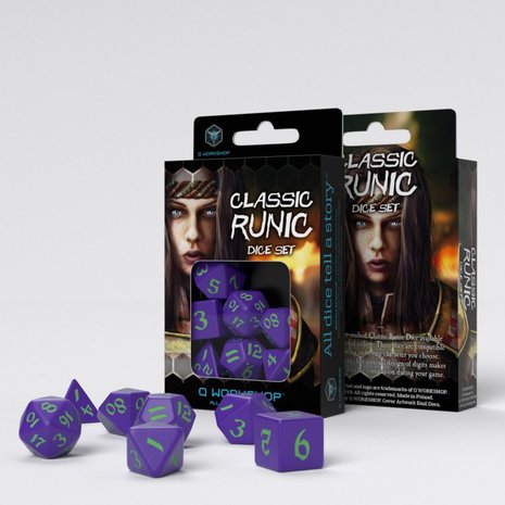 Classic Runic Dice Set Purple & Green (7 stuks)