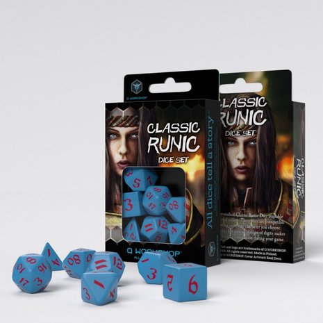Classic Runic Dice Set Blue & Red (7 stuks)