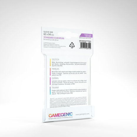 Gamegenic Matte Board Game Sleeves: Standard European (62x94mm) - 50