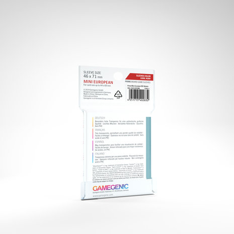 Gamegenic Prime Board Game Sleeves: Mini European (46x71mm) - 50