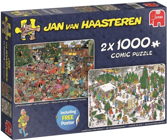 Het Kerstdiner & De Kerstbomenmarkt - Jan van Haasteren Puzzel (2x1000)