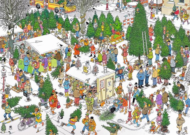 Het Kerstdiner & De Kerstbomenmarkt - Jan van Haasteren Puzzel (2x1000)