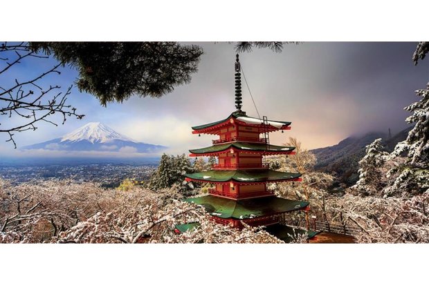 Mount Fuji and Chureito Pagoda, Japan - Panorama Puzzel (3000)