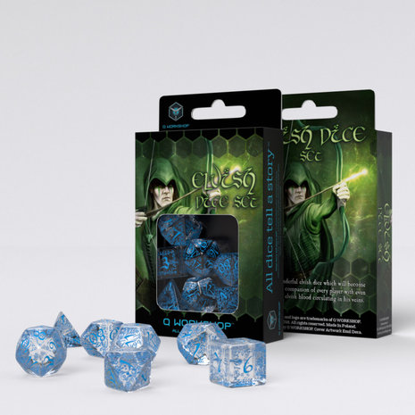 Elvish RPG Dice Set Translucent & Blue (7)