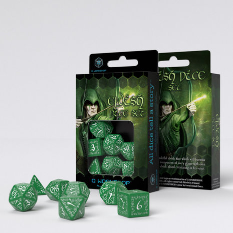Elvish RPG Dice Set Green & White (7)