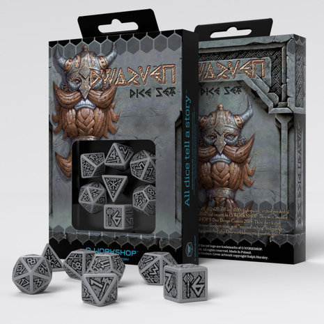 Dwarven RPG Dice Set Gray & Black (7)