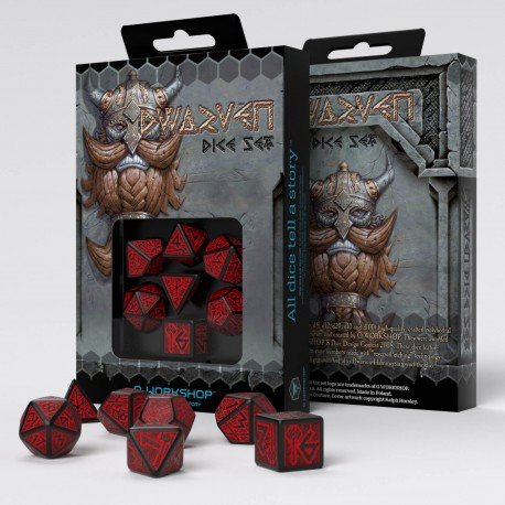 Dwarven RPG Dice Set Red & Black (7 stuks)