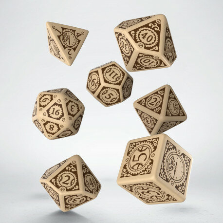 Steampunk Clockwork Dice Set Beige & Brown (7)