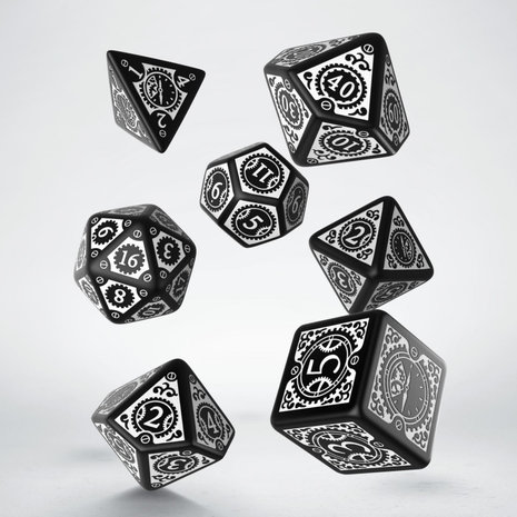 Steampunk Clockwork Dice Set Black & White (7)
