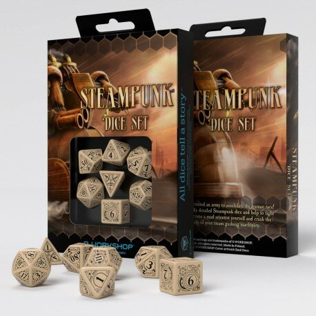 Steampunk Dice Set Beige & Black (7)