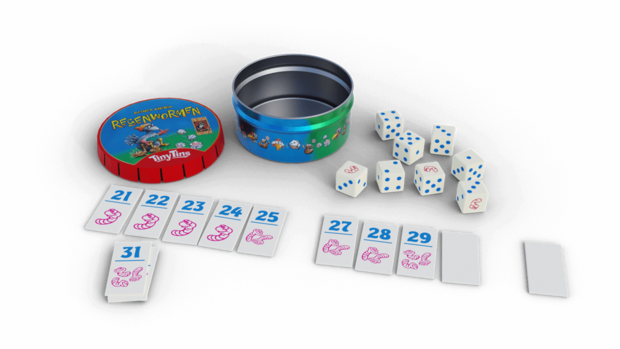 Tiny Tins: Regenwormen | Dobbel Reisspel | 999 Games