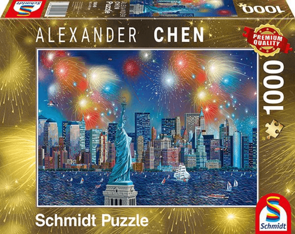 Vrijheidsbeeld met vuurwerk (Alexander Chen) - Puzzel (1000)