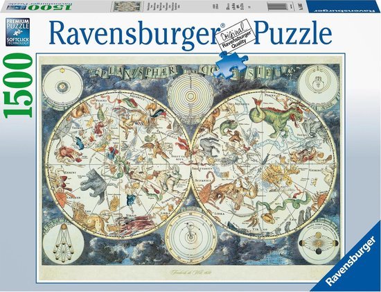 Wereldkaart met fantasierijke dieren - Puzzel (1500)