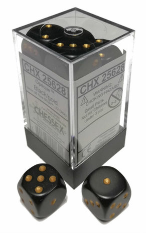 Dobbelstenen D6 (16mm) Opaque Black/Gold