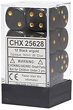 Dobbelstenen D6 (16mm) Opaque Black/Gold
