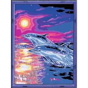 Schilderen op nummer: Dolfijnen bij Zonsondergang