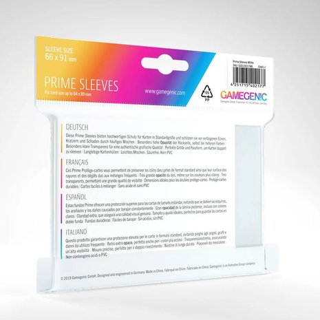Gamegenic Prime Sleeves: Standard Size White (66x91mm) - 100x