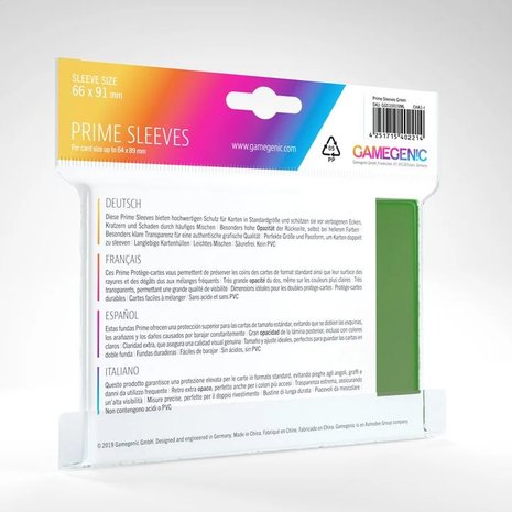Gamegenic Prime Sleeves: Standard Size Green (66x91mm) - 100x