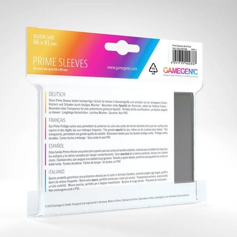 Gamegenic Prime Sleeves: Standard Size Dark Gray (66x91mm) - 100x