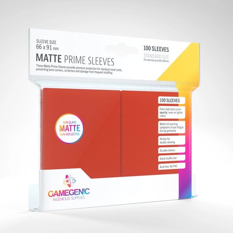 Gamegenic Matte Prime Sleeves: Standard Size Red (66x91mm) - 100x