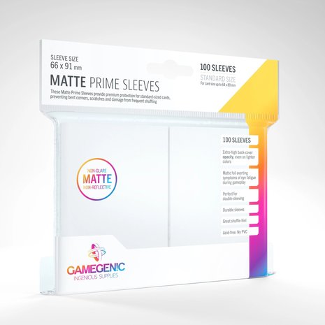 Gamegenic Matte Prime Sleeves: Standard Size White (66x91mm) - 100x