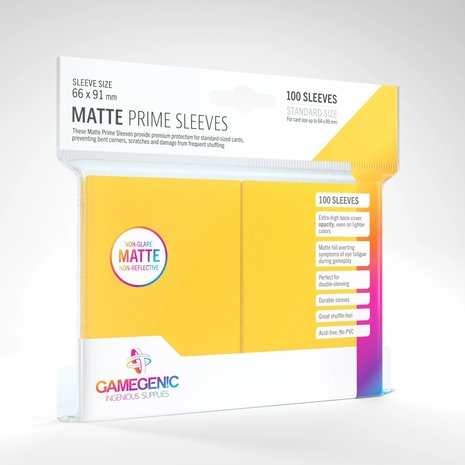 Gamegenic Matte Prime Sleeves: Standard Size Yellow (66x91mm) - 100x