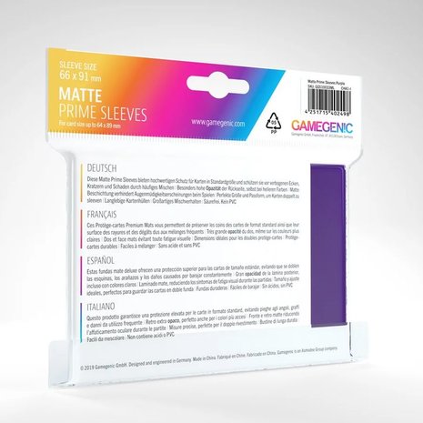 Gamegenic Matte Prime Sleeves: Standard Size Purple (66x91mm) - 100x