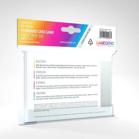 Gamegenic Matte Sleeves: Standard Card Game Value Pack (66x91mm) - 200