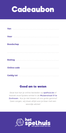 Cadeaubon € 7,5 Spellenwinkel Spelhuis
