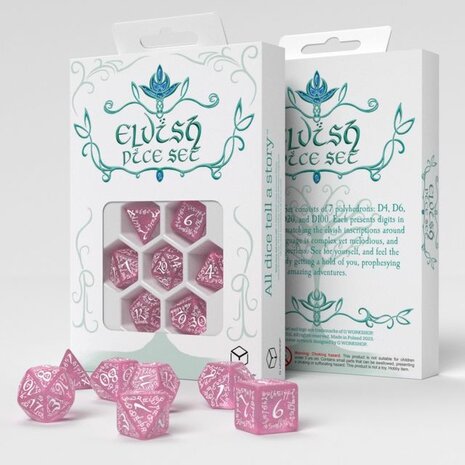 Elvish RPG Dice Set Shimmering Pink & White (7)
