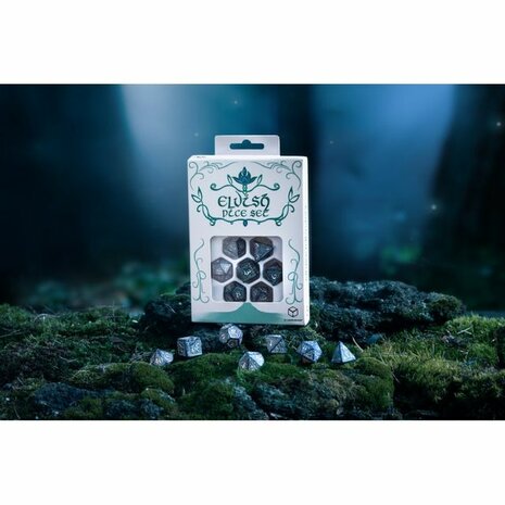 Elvish RPG Dice Set Cobalt & Silver (7)