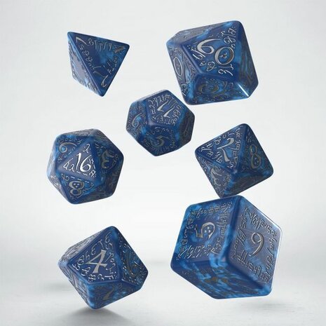 Elvish RPG Dice Set Cobalt & Silver (7)