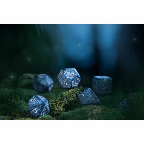 Elvish RPG Dice Set Cobalt & Silver (7)