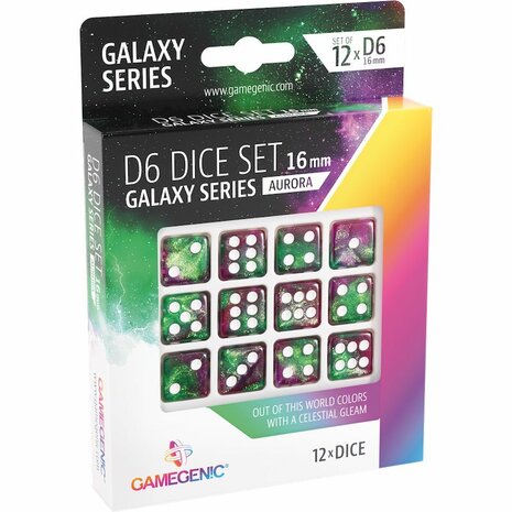 Dobbelstenen Galaxy Series Aurora - D6 - 16mm - 12 stuks