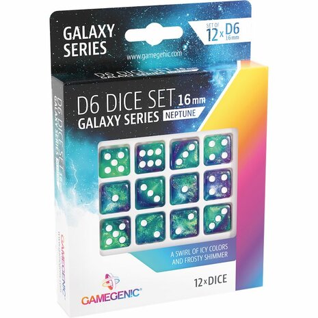 Dobbelstenen Galaxy Series Neptune - D6 - 16mm - 12 stuks