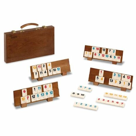 Deluxe Rummi 4 Spelers in houten koffer