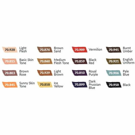 Vallejo Model Color Face & Skin Tones – 16 kleuren acrylverfset (18 ml)