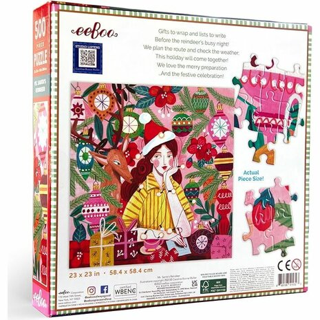 Kerstpuzzel Ms. Santa's Reindeer (500 stukjes) | Eeboo