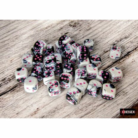 Dobbelstenen D6 (12mm) - Gemini Black-White/Pink (36x) - Chessex