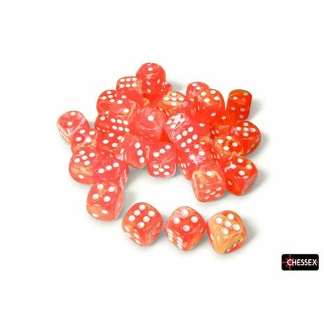 Dobbelstenen D6 (12mm) - Festive Dahlia/White (36x) - Chessex