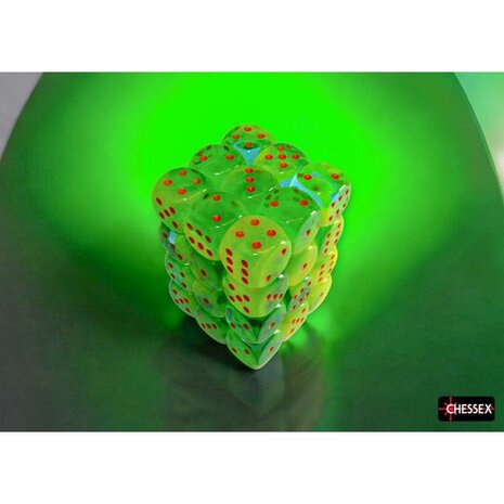 Dobbelstenen D6 (12mm) - Gemini Plasma Green-teal/Orange (36x) - Chessex
