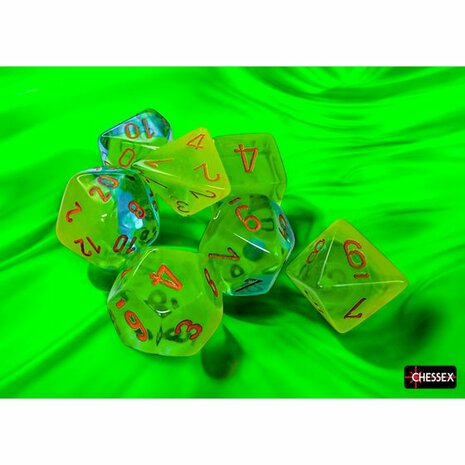 Dobbelstenen - Gemini Luminary Plasma Teal/Orange (7x) - Polydice - Chessex