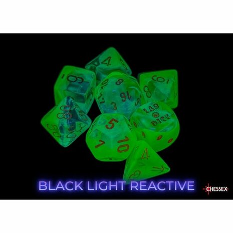 Dobbelstenen - Gemini Luminary Plasma Teal/Orange (7x) - Polydice - Chessex