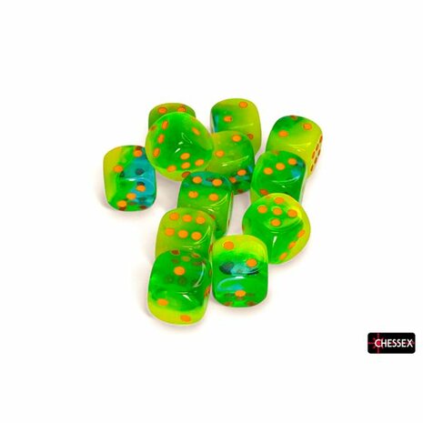 Dobbelstenen D6 (16mm) - Gemini Luminary Plasma Green-teal/Orange (12x) - Chessex