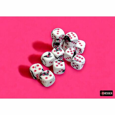 Dobbelstenen D6 (16mm) - Gemini Black-White/Pink (12x) - Chessex
